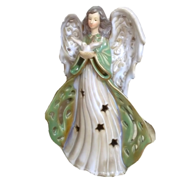 Holiday Large 12" Glossy Porcelain/Ceramic Angel Figurine with Dove Lladro Style - Picture 1 of 15